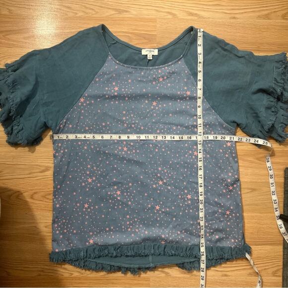 Umgee Ruffles Star Print Linen Blend Top Size Medium - Picture 3 of 12